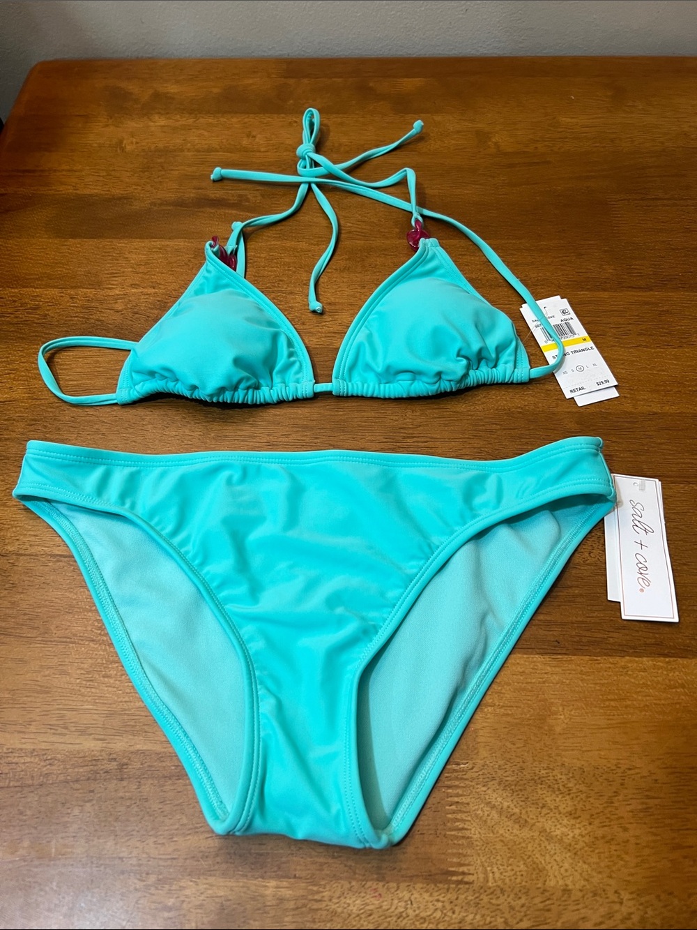 Salt + Cove Turquoise Triangle Bikini Set top size medium-bottom size large